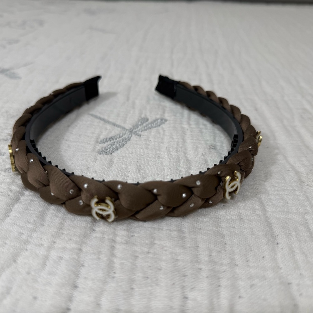 Braided Brown Headband with Gold Accents